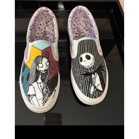 Ground Up Shoes - Nightmare Before Christmas Jack Sally Slip On Shoes Sz 6 Holographic Vans Style